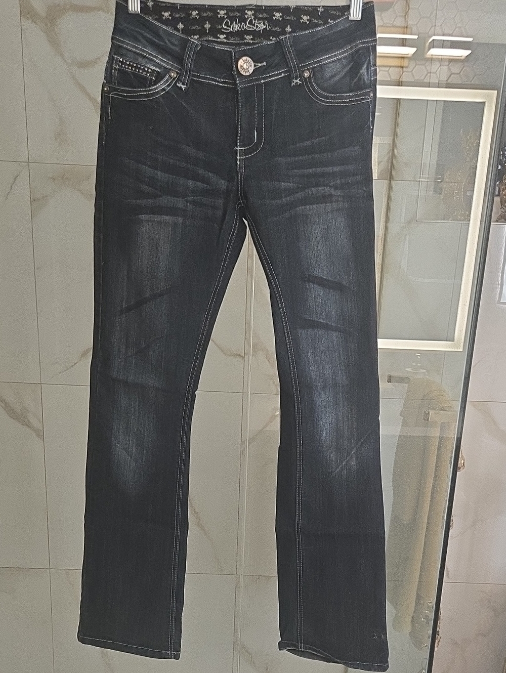 Vintage Suko Jeans Star Y2K Skull Lining Bootcut SZ 7 EUC